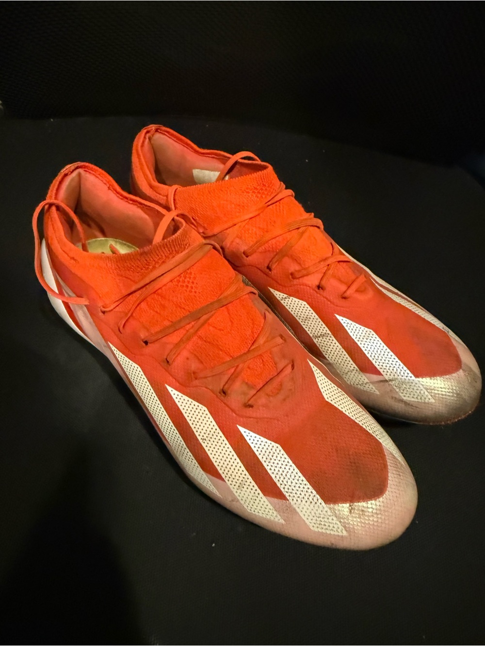 adidas Men's Bright Orange Soccer Cleats with White Stripes